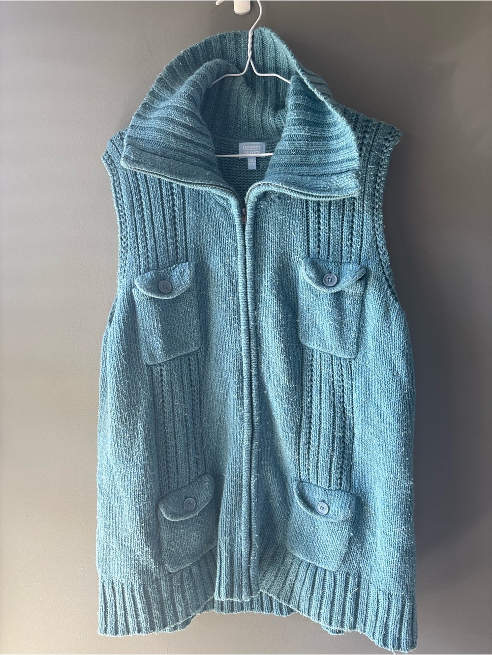 Denver Hayes Teal Knit Zip Front Sweater Vest Plus Size 2XL - Picture 2 of 5